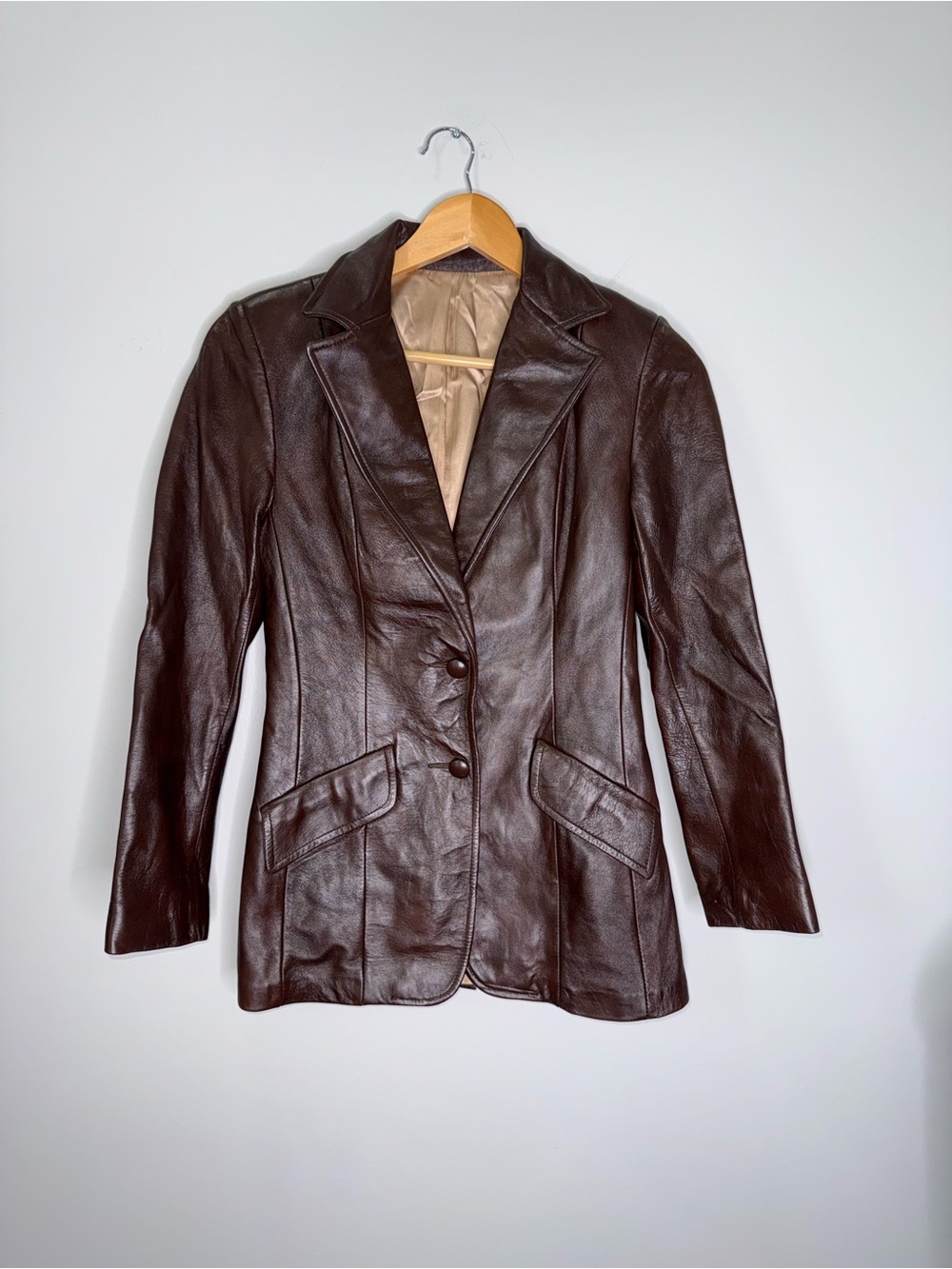 Classic Brown Leather Blazer Jacket Women's 6 Tailored Coat VTG !